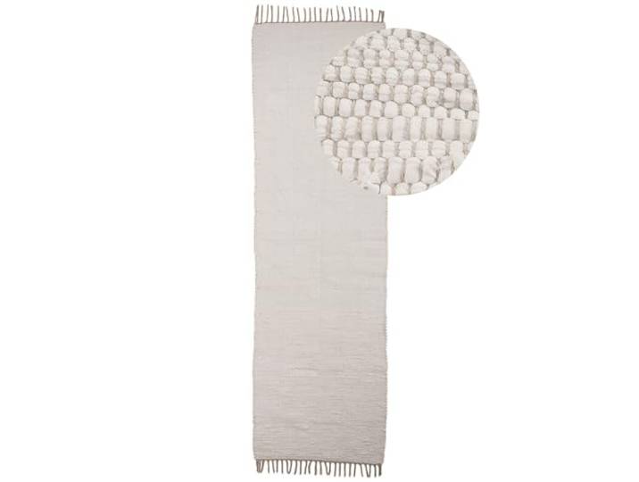 carpetfine Flickenteppich Läufer Chindi Uni waschbar 70x200 cm Weiß Fleckerlteppich, handgewebt aus 100 % Baumwolle, mit Fransen, bis 30 °C Schonwäsche, Boho-Stil, für Flur, Küche und Diele