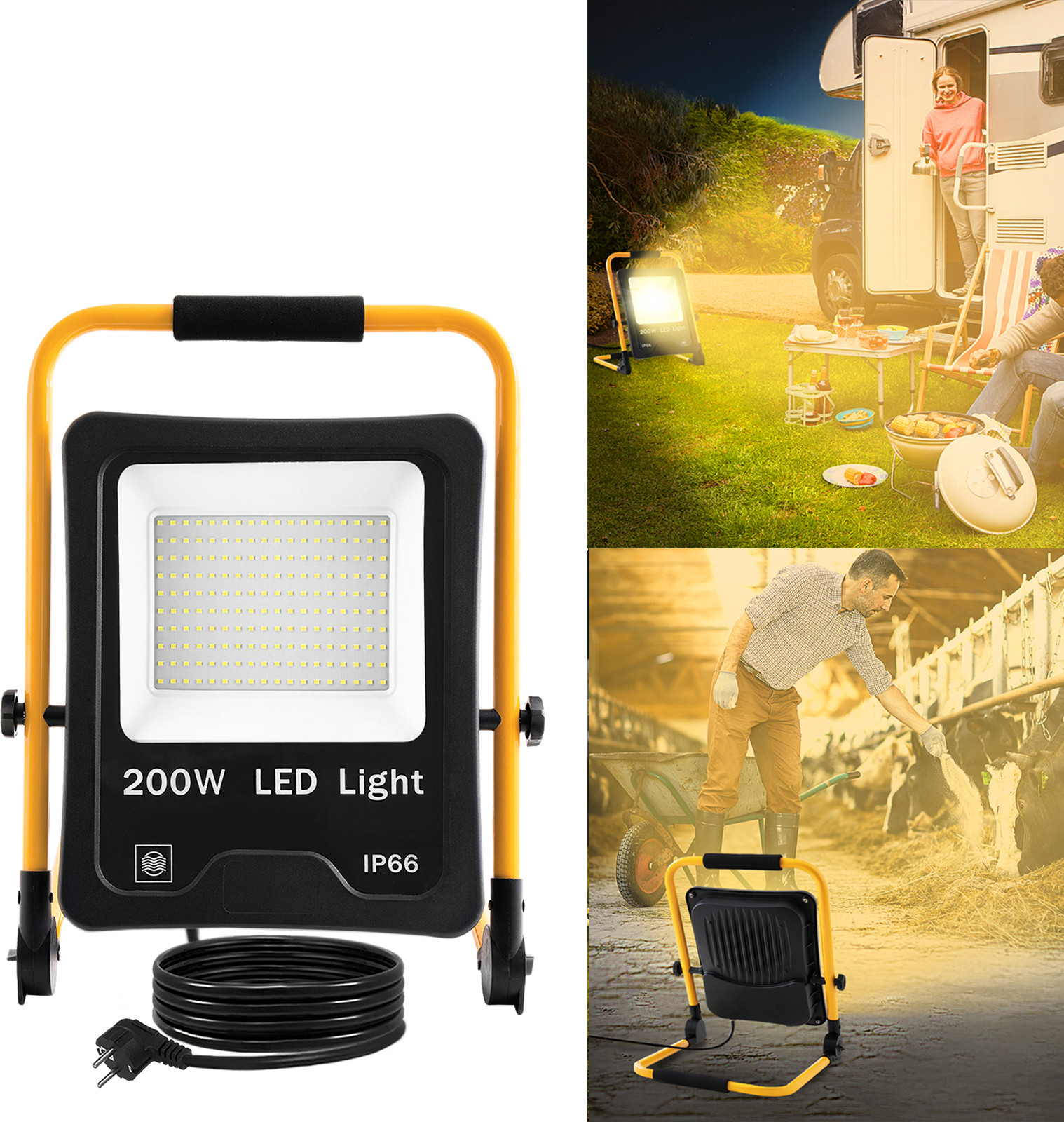 UISEBRT 200W LED-bouwlamp met statief, warmwit, IP66, geschikt voor binnen- en buitengebruik