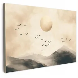 LEINWANDBILD Landschaft - Japandi - Vogel Wanddeko 90x60 cm