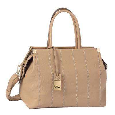 Shopper GABOR "Gela Stripe", Damen, Gr. B/H/T: 35cm x 24cm x 13,5cm, beige (camel), Polyurethan, clean, gepflegt, unifarben, Taschen Shopper, feine Details mit dekorativen Handstichen und Logolasche