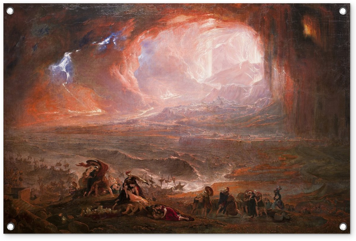 Tuindecoratie Tuinposter Destruction of Pompeii and Herculaneum door John Martin - Buitendecoratie voor de tuin of schutting - Breedte: 90 cm, Hoogte: 60 cm