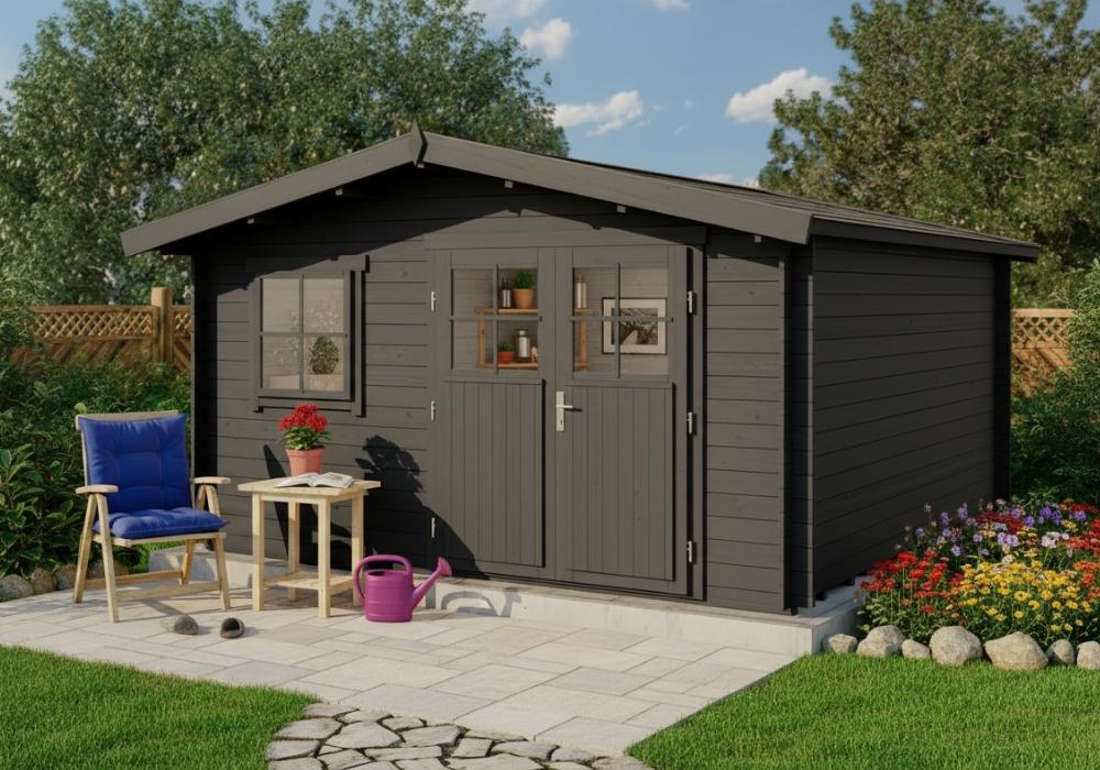 Alpholz Gartenhaus Set Valeria 428x427cm Imprägn. Grau mit Boden & Dach