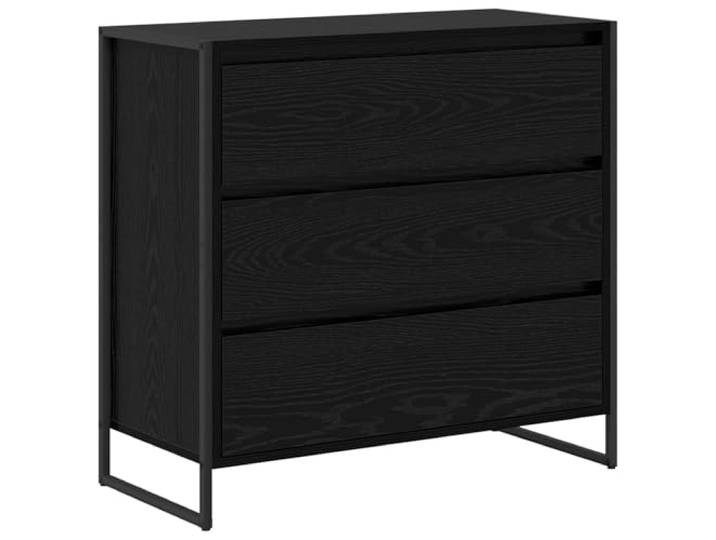 KPOTUERTU Sideboard Schwarz Eichen-Optik 79 x 36 x 75.5 cm Holzwerkstoff Stahlbeine, Holzwerkstoff, industrieller Stil, Wohnzimmer, Flur, Esszimmer, Fächer, einfache Pflege, urbaner Charme
