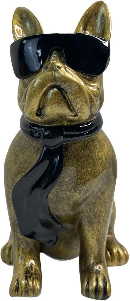 Bronskleurig honden beeldje van hars voor decoratie, Hoogte: 18 cm