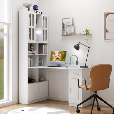 GDFStudio - Saly Modern Multi-Function Home Office Desk & Workstation with Storage, Drawers & Hutch