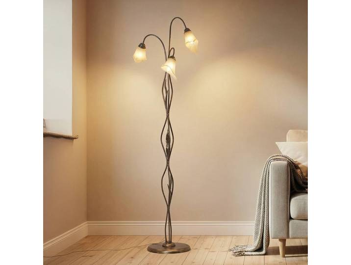 Stehlampe Alga ONLI, bronze / altmessing, für Wohn- / Esszimmer, Metall, Florentiner, Stehlampe