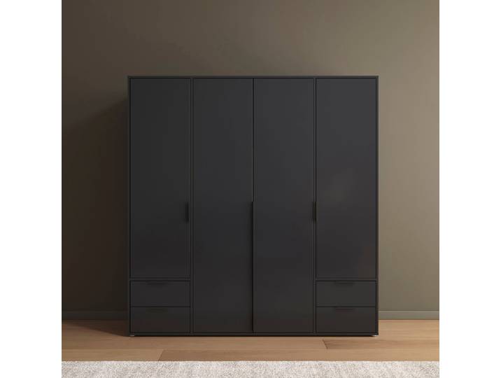 Drehtürenschrank, Grau, 187x194x53 cm, Holzwerkstoff, Mit 4 Türen & 4 Schubladen, Landhaus, Rauch