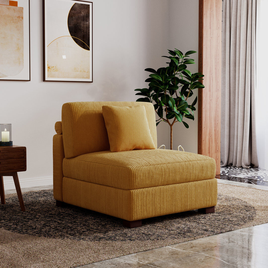 Ebern Designs Upholstered Corduroy Armless Orange 85cm H X 89cm W X 107.5cm D