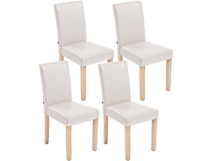 CLP 4er Set Esszimmerstuhl Ina Mit Kunstlederbezug I Polsterstuhl Mit Holzgestell I Küchenstuhl Mit Bodenschonern Farbe Creme Gestell Farbe Natur
