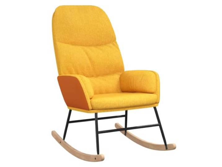 HFXHIJXQ Schaukelstuhl Senfgelb Stoff Polstersessel Holzbeine Ergonomischer Schwingsessel mit dicker Polsterung und stabilen Armlehnen, ideal für Ihr Wohnzimmer und Schlafzimmer.