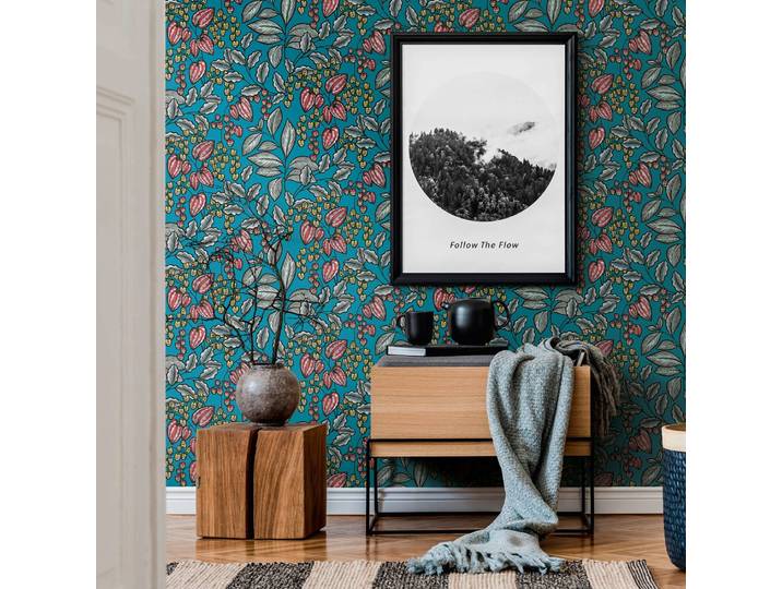 Papier peint I 53 x 1005cm Bleu / Rouge