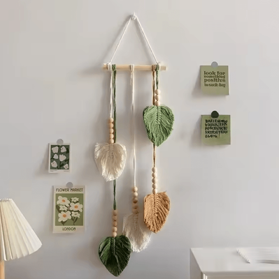 Inspire Curations Handmade Woven Leaves Macrame Wall Hanging Decor leaf Tapestry