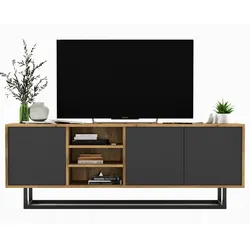 TV-LOWBOARD Apollo Wotan Eiche / Graphit matt 150 cm mit Metallrahmen