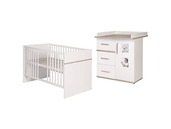 roba Kindermöbelset 'Moritz', 2-teilig, Kinderbett 70x140cm & Wickelkommode schmal, weiß, 'Luna Elm'