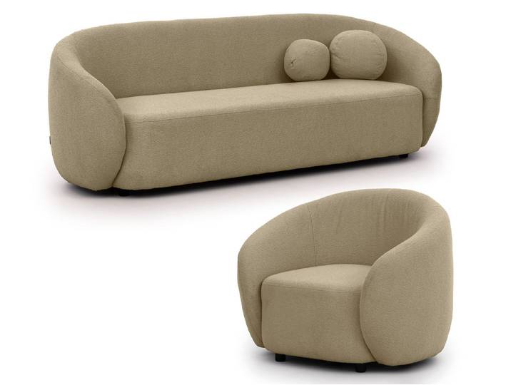 S-Style Möbel Polstergarnitur 3+1 Roundi, Bouclé, Polstergarnitur Luxus & Moderne Kollektion