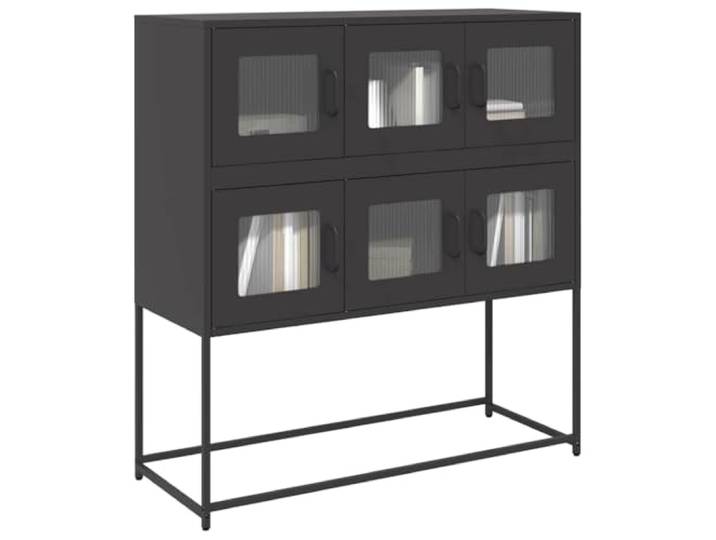 HEFZGDB Sideboard aus kaltgewalztem Stahl in Schwarz mit Stahlgestell, ergonomischen Griffen und als praktischer Aufbewahrungsschrank für Essgeschirr