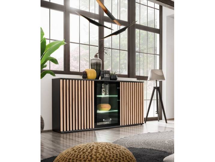 ASM-Moebel Kommode Anrichte CAMERON ZHJ mit Lamellen Led B. und Push-Click System, Mit Led Beleuchtung, Push-Click System und Lamellen