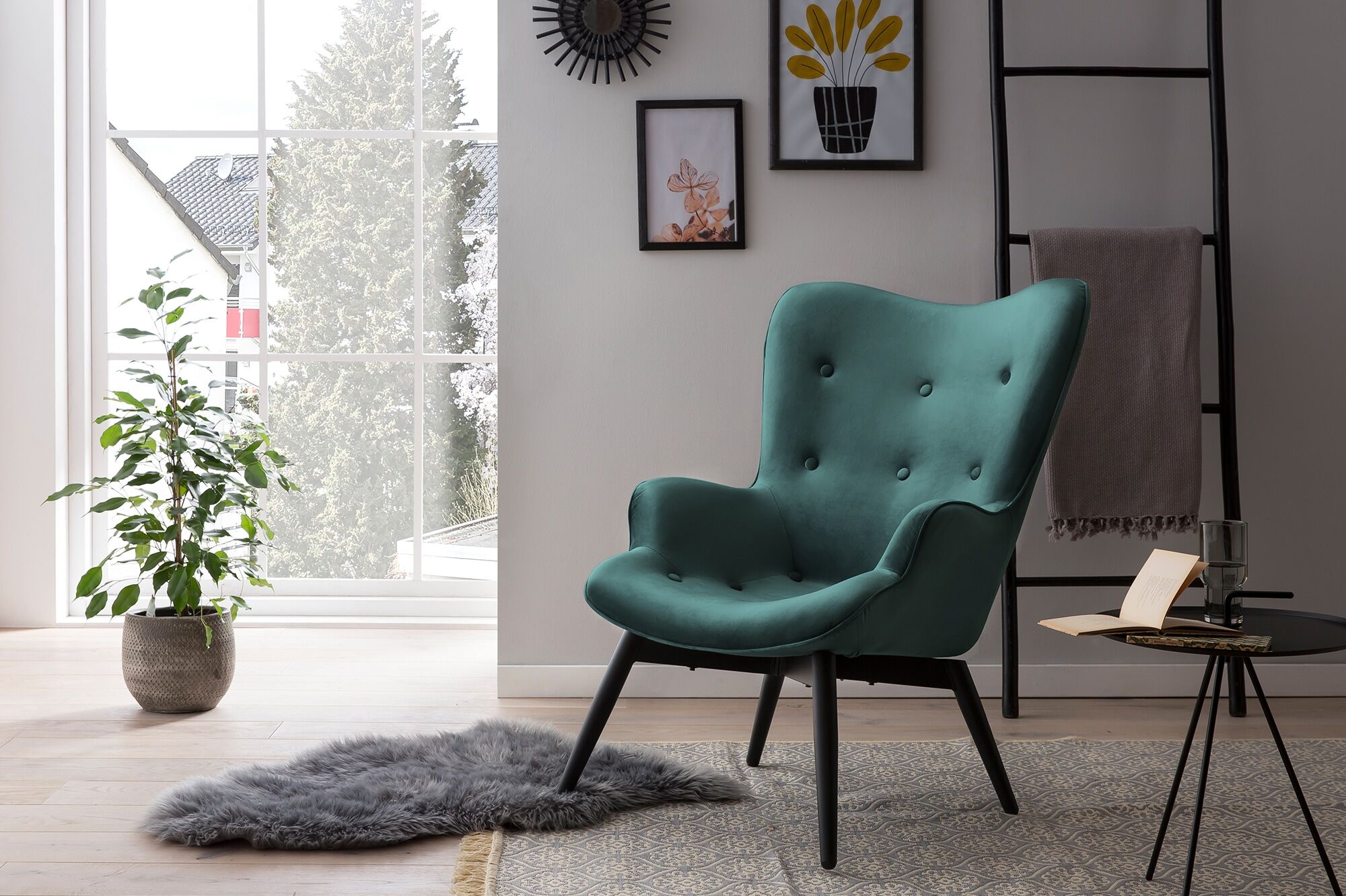Sessel SALESFEVER "Komfortabler Relaxsessel zum Entspannen", grün, B:80cm H:92cm T:99cm, 100% Polyester, Sessel, Sessel, Zierknöpfe in der Rückenlehne