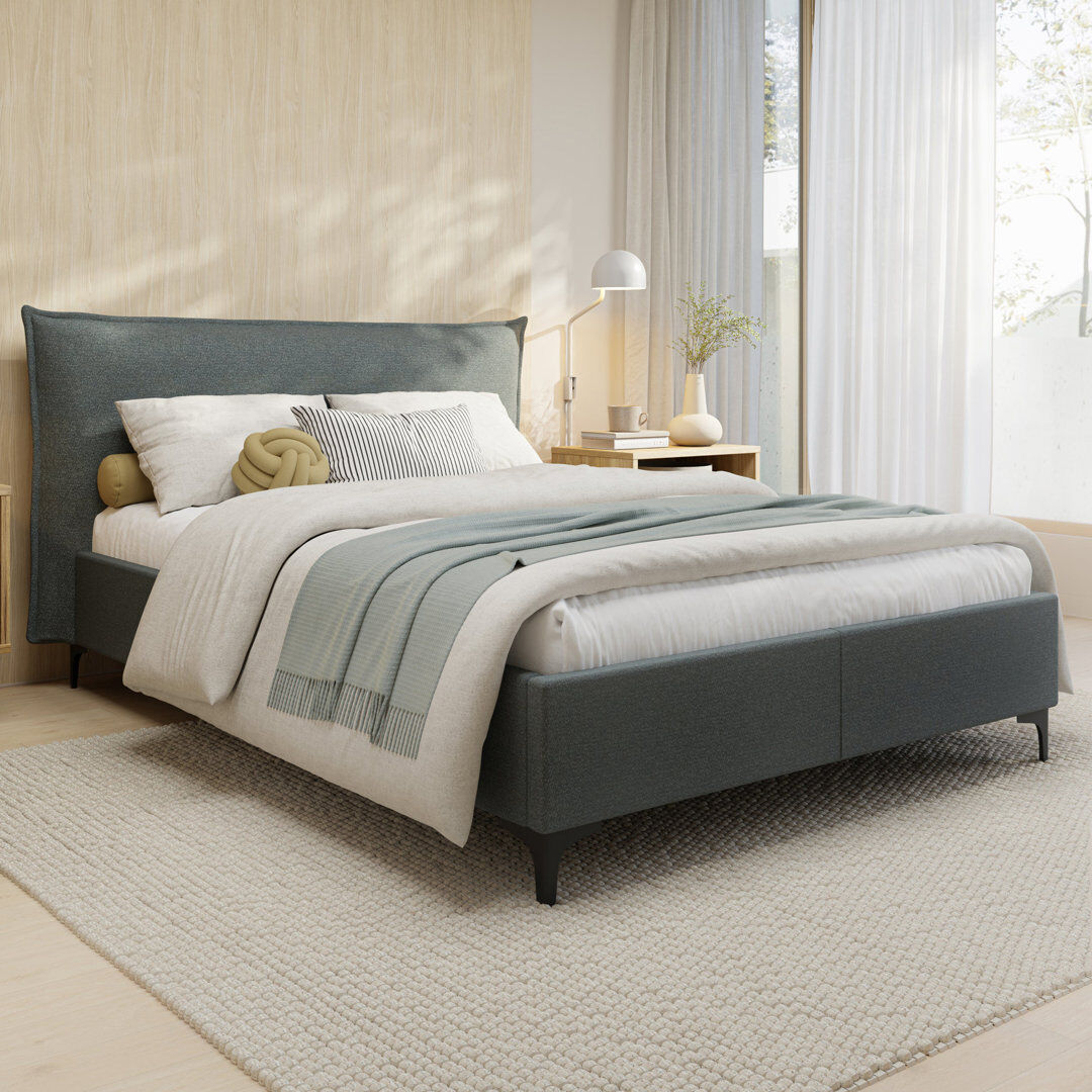 17 Stories Tavarus Upholstered Ottoman Bed Grey Kingsize (5')