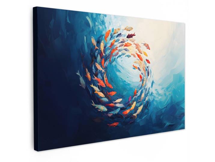 MuchoWow Leinwandbild - Meer - Fische - Bunt - Dynamisch - 120x80 - Kunstdruck, Hellblau, Textil, Kiefer, Abstrakt, Rechteckig, 120x80 cm, gerahmt, Bilder & Rahmen, Bilder, Wandbilder