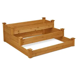 Relaxdays Hochbeet 3 Etagen, Stufenbeet HBT: 46 x 122 x 122 cm, Tannenholz, Pflanztreppe für Garten & Terrasse, natur
