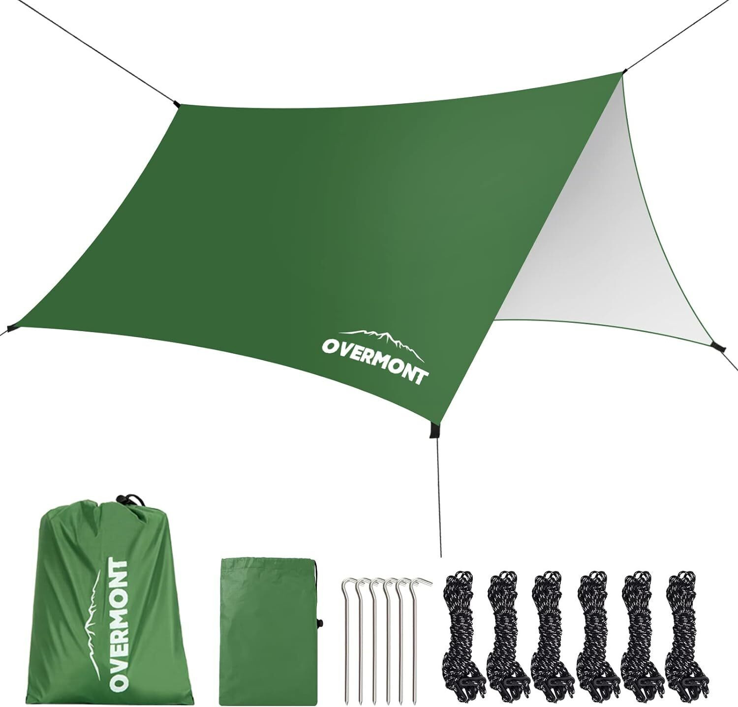 Overmont Waterdicht tentzeil met accessoires, Groen, 3 x 3 m