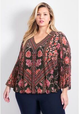 Plus Size Women's Harmony Pleat Sleeve Top by Avenue in Berry Harmony Placement (Size 20)