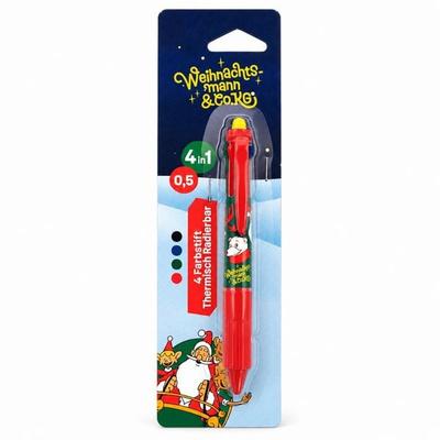 Weihnachtsmann & Co. KG 4-Farben-Stift in rot, grün, blau & schwarz – Radierbarer Mehrfarbenstift zu Weihnachten