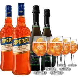 Wein-Paket - Aperol Spritz + Prosecco Millesimato Biologico - Riccadonna - 2*2 Fl. + 6 Gläser - 2.9L