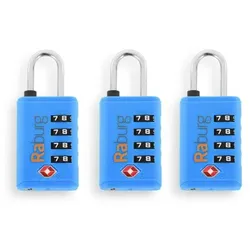 Raburg TSA-Zahlenschloss 3er-Set mit 4-stelliger Kombination, kompaktes Vorhängeschloss mit Bügel aus Stahl, Blau