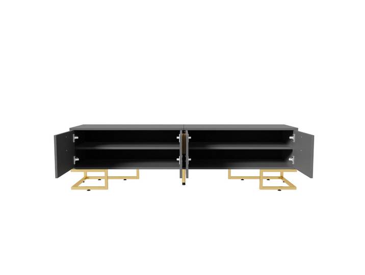 Oxeza Tv-Element 170/40/45.5 cm Grau mit strukturierter Tür, goldenen Griffen und goldenen Füßen, Holz, Mode, Rechteckig, 170x45.5x40 cm, Wohnzimmer, TV Möbel, Lowboards, Lowboards stehend