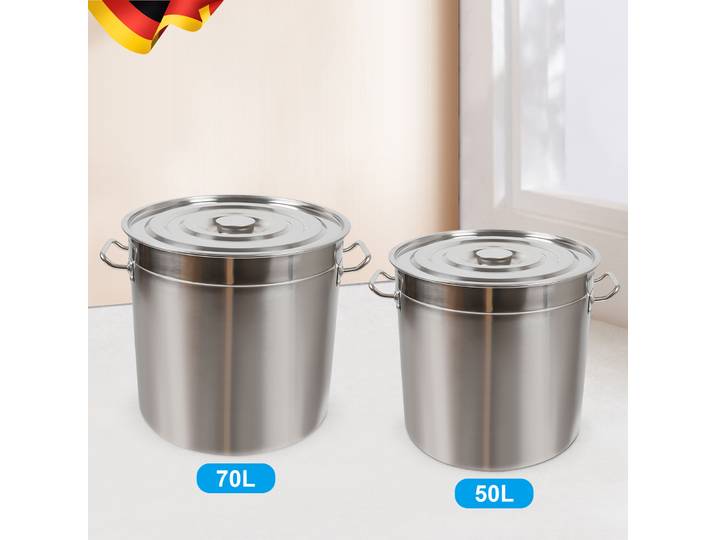 Marmite en acier inoxydable 201 de 50/70 L avec couvercle métallique et poignées isolantes, grande marmite à soupe pour usage commercial et domestique
