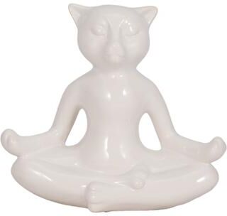 "Sagebrook Home Ceramic Yoga Cat Figurine, Elegant Ceramic Centerpiece, Distinctive Accent for Your Decor - 8"" x 3"" x 7"""