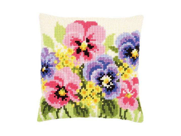 Kreuzstichkissen Stiefmütterchen 40 × 40 cm