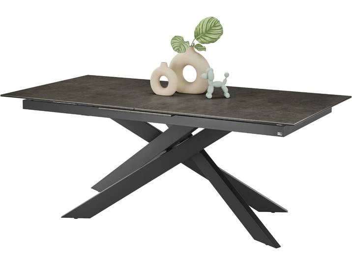 Esstisch Baltimore , schwarz (schwarz, matt schwarz, schwarz), B:250cm H:75cm T:100cm, SET ONE BY MUSTERRING, Tische, Esstisch, Platte aus Glas-Keramik, ausziehbar, Kreuzfuß schwarz, Länge 200-250cm