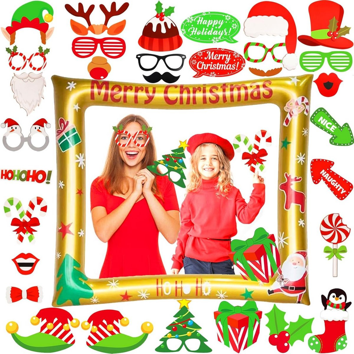 Opblaasbaar Fotolijstje met Kerst Fotoprops en Accessoires voor Feestelijke Herinneringen