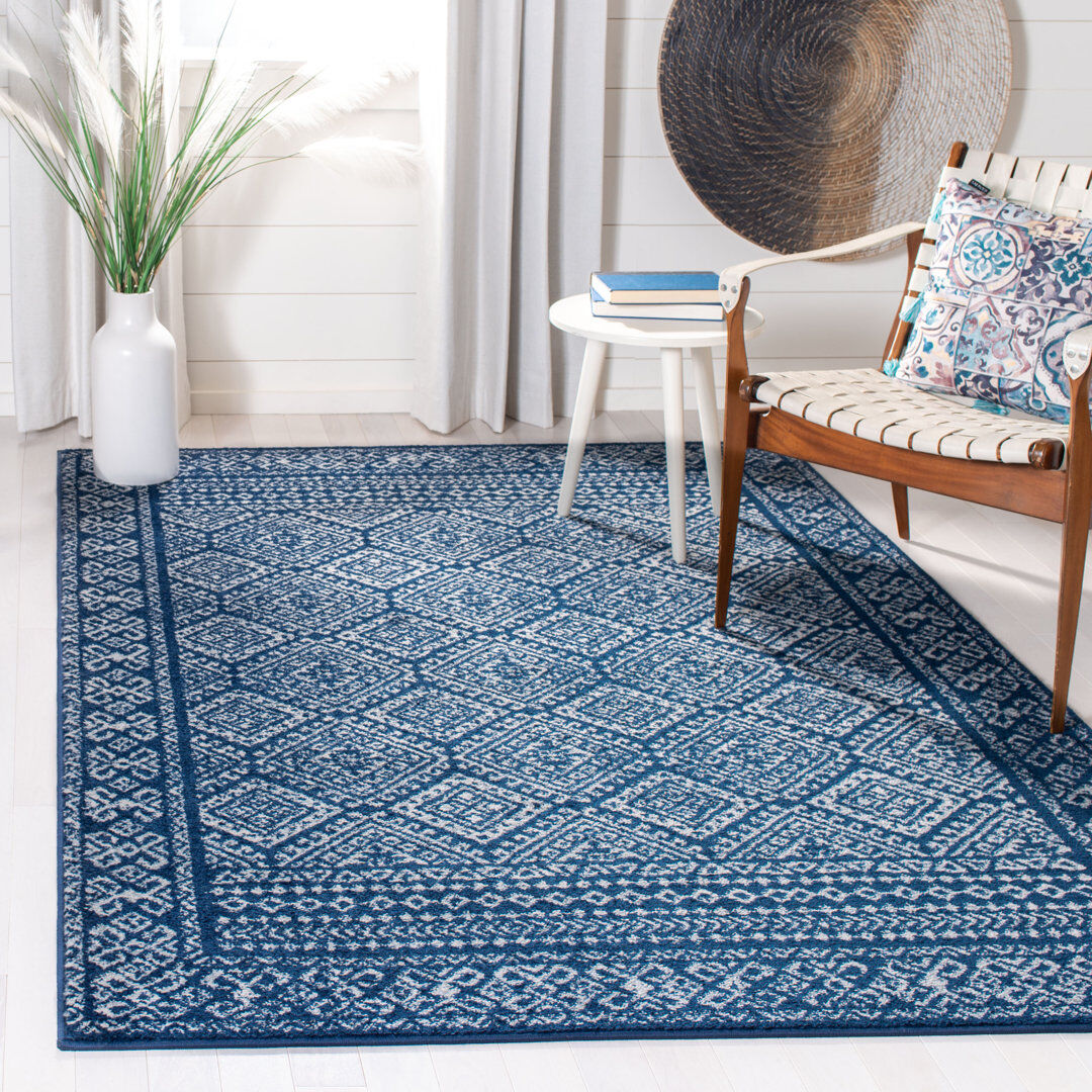 Mistana Gagny Oriental Looped / Hooked Area Rug Navy/White Rectangle 122 x 183 cm