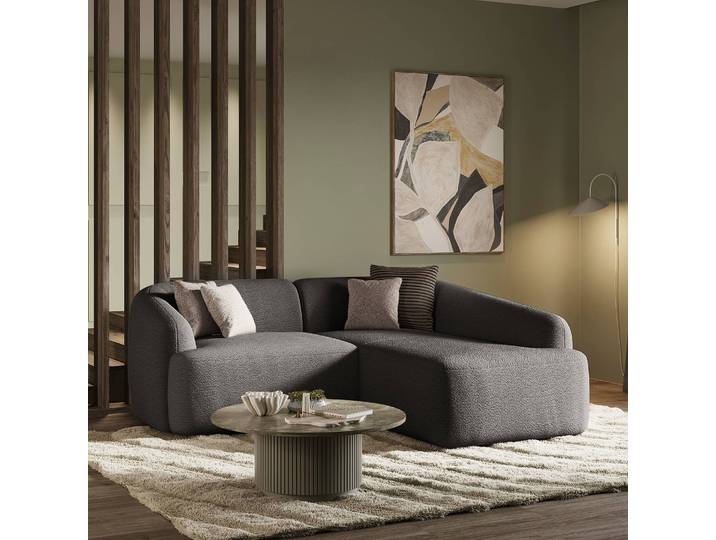 Ecksofa Balah Grau Bouclé Stoff Anouk 216cm Ecke davorstehend rechts Modern