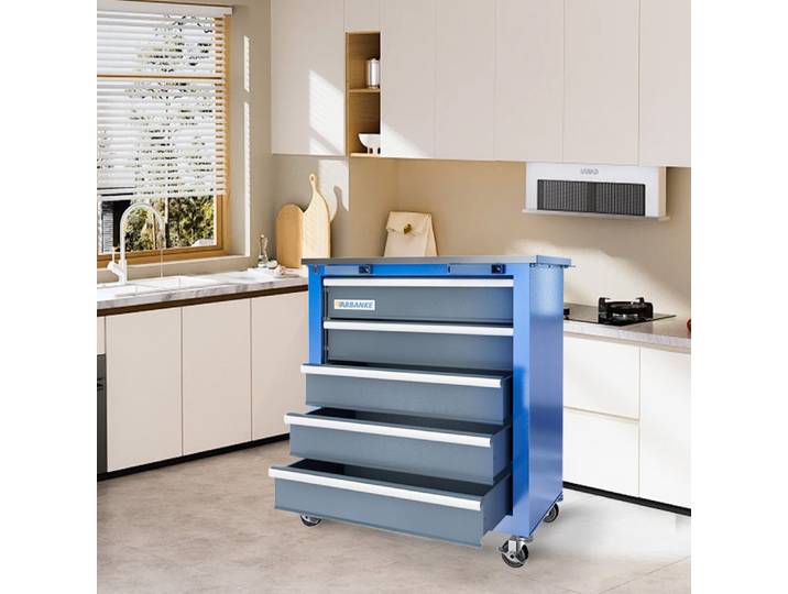 Coffre à outils à 5 tiroirs, armoire à outils en métal verrouillable avec doublures de tiroir, tapis antidérapant en coton perlé
