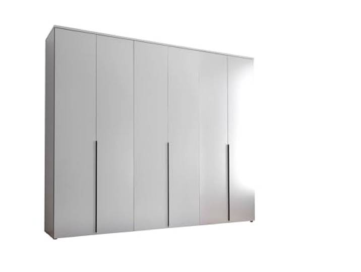 möbelando Drehtürenschrank >Kevo< Großer Kleiderschrank in Weiß mit 6 Türen, 3 Kleiderstangen & 3 Einlegeböden - 270x225x52 cm, Pflegeleichte Dekorfolie, modernes Design