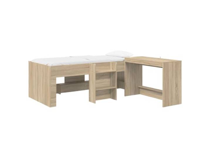 Keeushr Hochbett mit Schreibtisch für 2 STK. Sonoma-Eiche Holzwerkstoff,Lattenrost,Schreibtisch integriert,Innenbereich,Homeoffice,Lernen,einfache Montage,trockenes Tuch