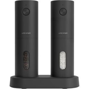 LARS-NYSØM Gewürzmühle Spaending Carbon Black mit Licht 19,1cm, elektrisch, Kunststoff, Keramikmahlwerk, Salz- & Pfeffermühle, 2 Stück
