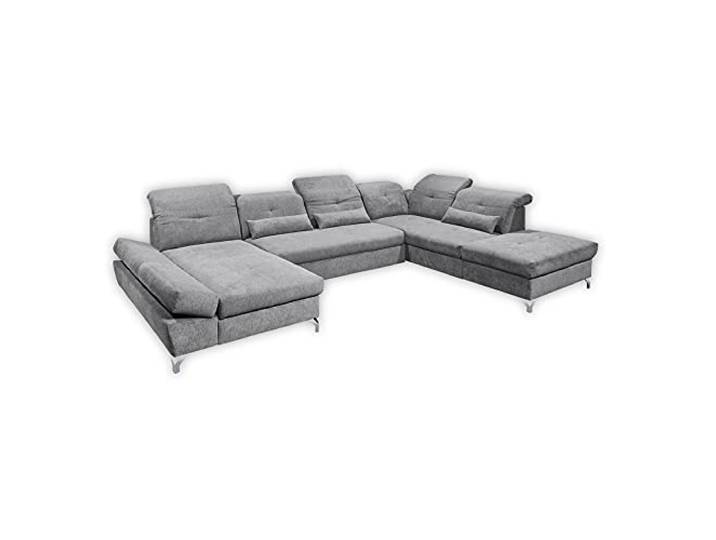 Stella Trading MELFI Wohnlandschaft in U-Form, Stoffbezug Schlamm - Ausziehbares Sofa mit Schlaffunktion & Bettkasten - 350 x 73 (96) x 245 cm (B/H/T)