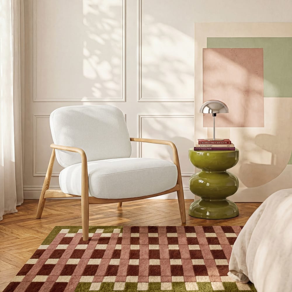 Habitat Fauteuil en tissu et bois massif - écru Blanc 83x80x84cm