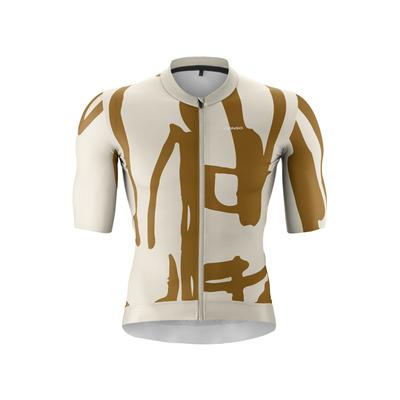 Radtrikot GONSO "Road Jersey Print M", Herren, Gr. XL, beige (canyon), 86% Polyester, 14% Elasthan, Rundhals, Trikots, Herren Fahrradtrikot, modernes Trikot mit 3-teiliger Rückentasche