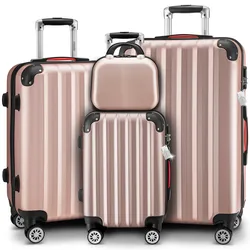Hartschalenkoffer Set 4-tlg mit Zubehör Rollen 360o Rosé ABS