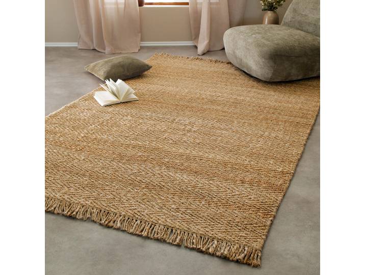 Teppich GREEN LOOOP Dhurry , beige (natur), B:80cm H:12mm L:150cm, Jute, Teppiche, Teppich, handgewebt, robust, strapazierfähig, Jute, Natur, Wohnzimmer