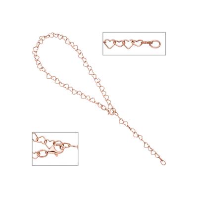 Fußkette JOBO, rosa (roségoldfarben), Fußketten, Damen, Silber 925 (Sterlingsilber), Herz 925 Silber roségold vergoldet 27 cm
