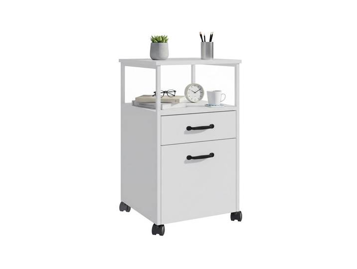 Relaxdays Rollcontainer Weiß Industrial 2 Schubladen Hängeregister 66,5 cm, Metall, Kunststoff, 42x66.5x44 cm, Büromöbel, Schreibtischcontainer, Rollcontainer