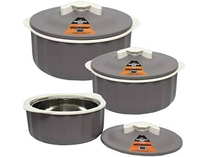 Kajal Jaypee Thermobaric Casseroles Micro Smart Frischhaltedosen-Set, 3er-Pack (1000 ml, 1500 ml, 2000 ml). (Erde-Gericht)